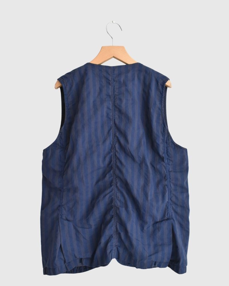 POPLIN WIDE STRIPE (OVERDYE) NO COLLAR VEST PurpleNavy
