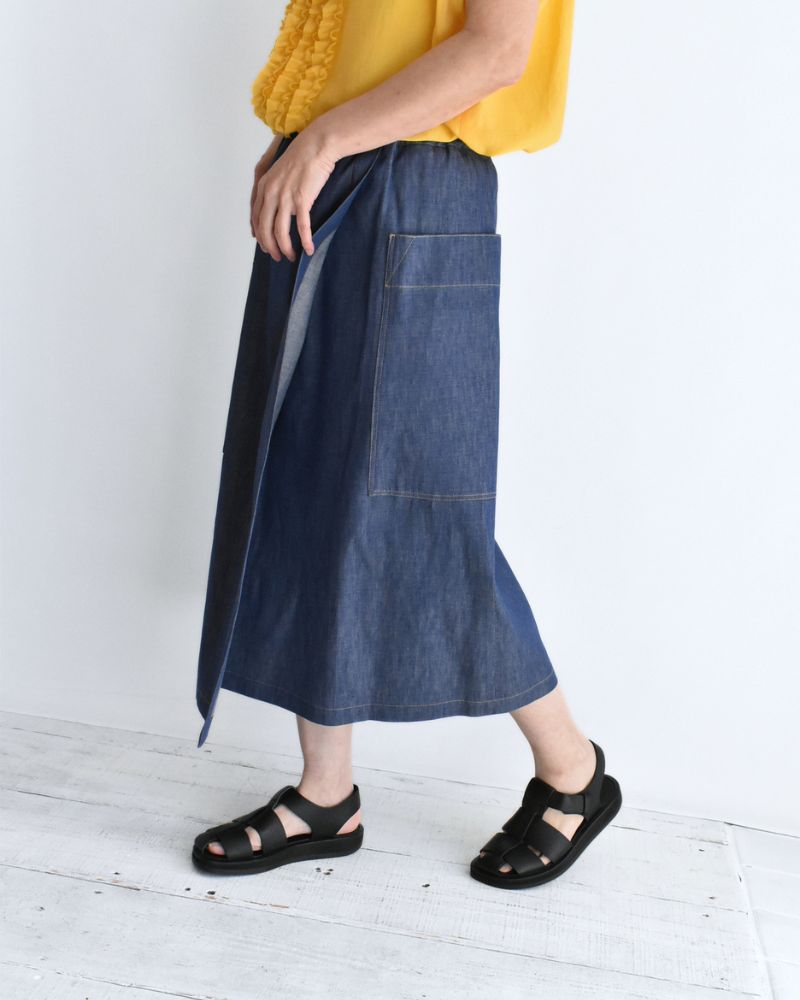 HEART-DENIM アシンメトリーラップ風スカート Blue