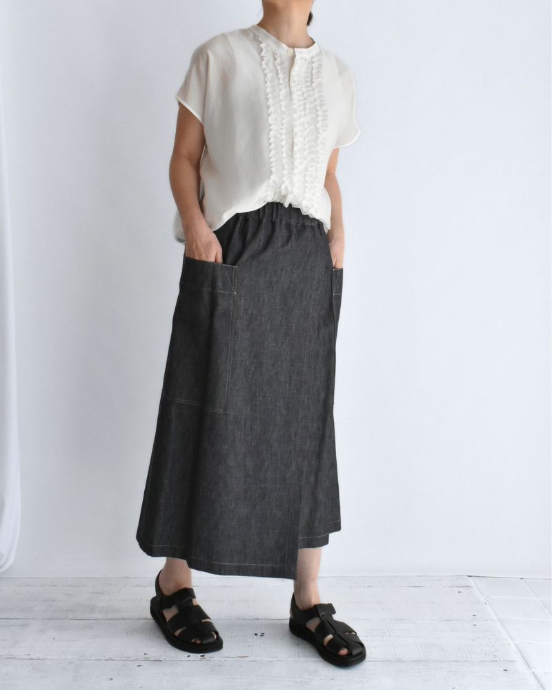 HEART-DENIM アシンメトリーラップ風スカート Indigo