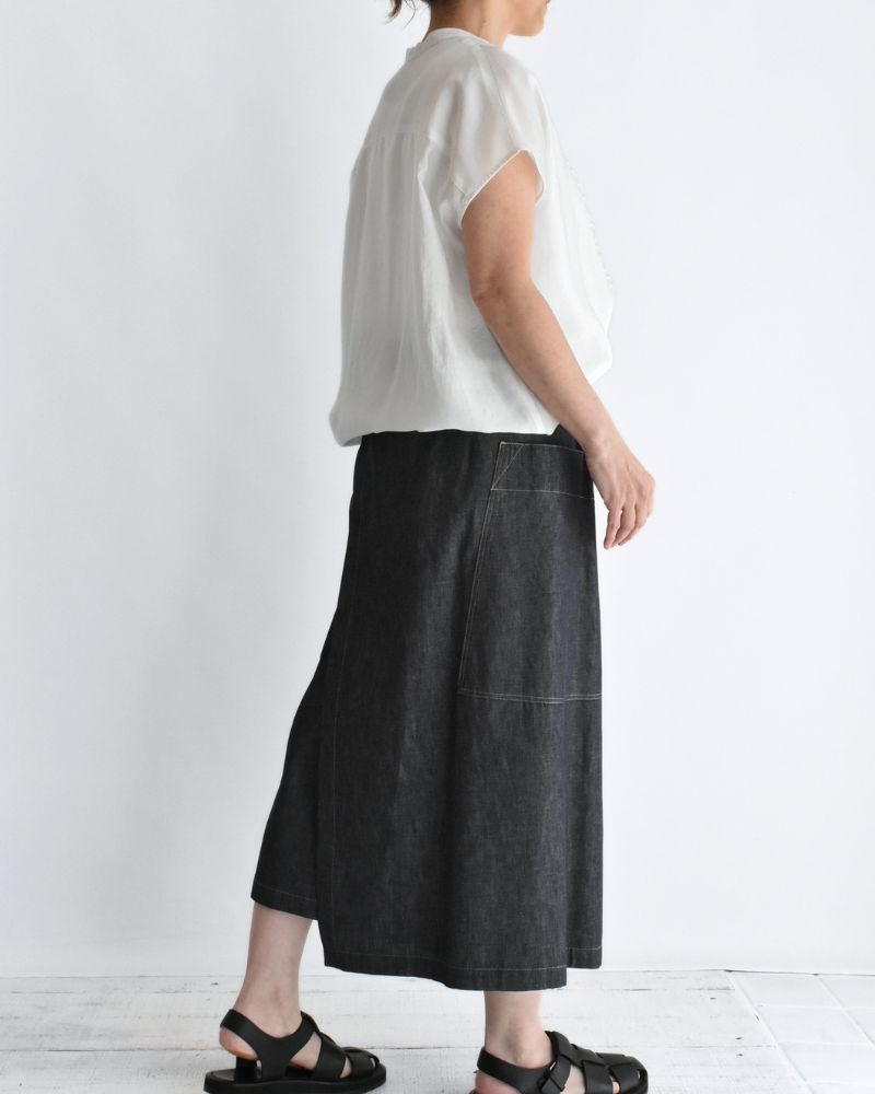 HEART-DENIM アシンメトリーラップ風スカート Indigo