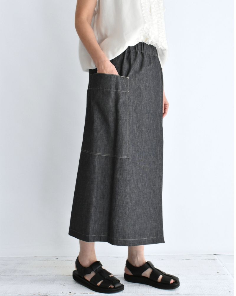 HEART-DENIM アシンメトリーラップ風スカート Indigo