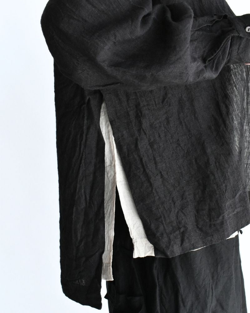 手織り60×60リネン スクエアシャツ Black