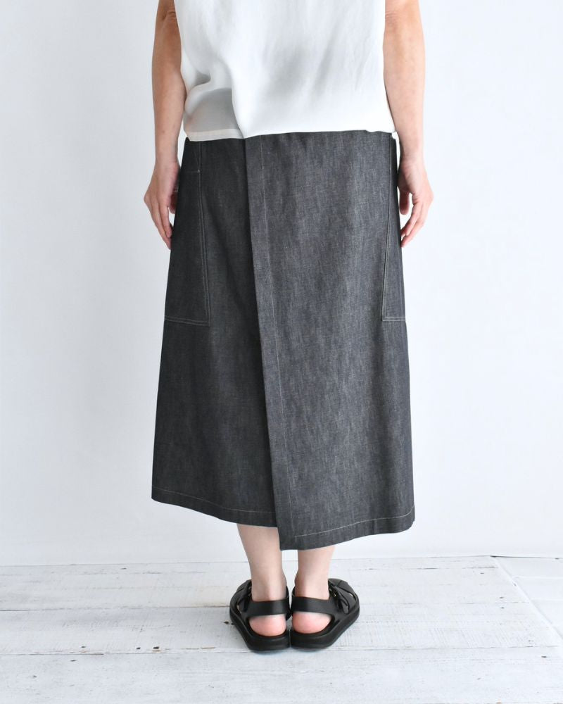 HEART-DENIM アシンメトリーラップ風スカート Indigo