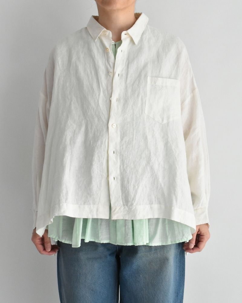 手織り60×60リネン スクエアシャツ White