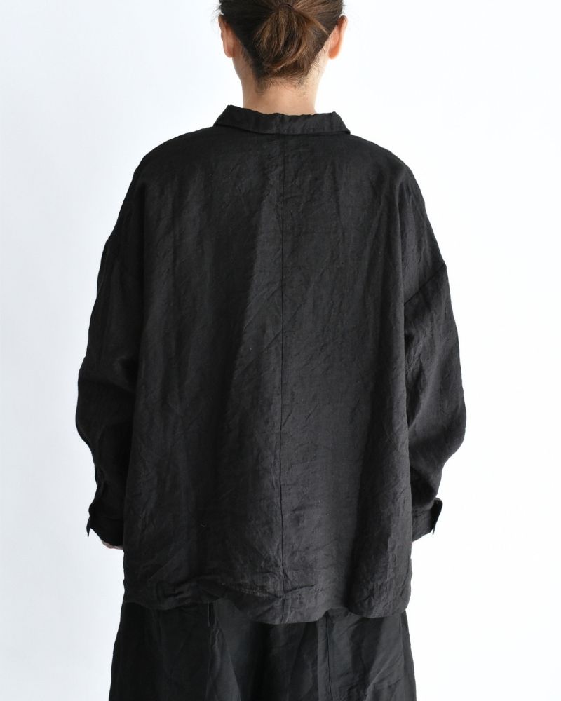 手織り60×60リネン スクエアシャツ Black