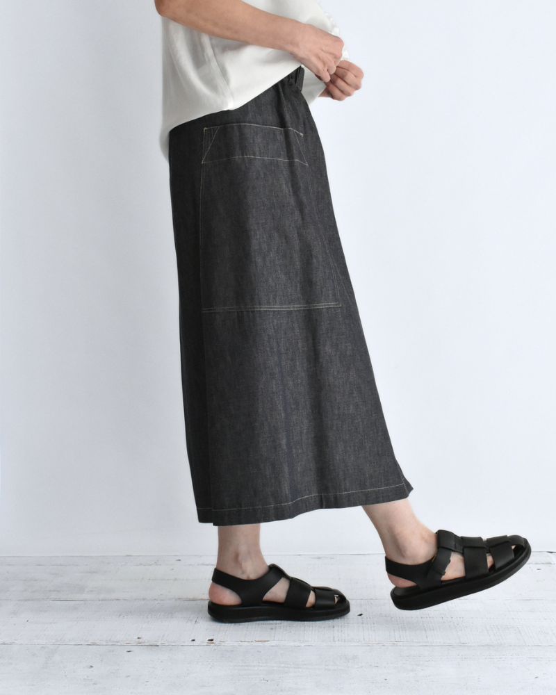 HEART-DENIM アシンメトリーラップ風スカート Indigo