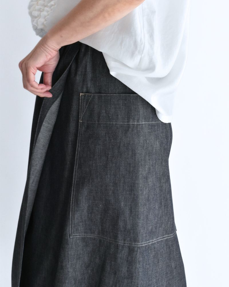 HEART-DENIM アシンメトリーラップ風スカート Indigo