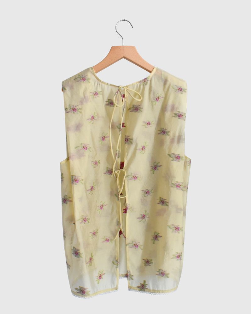 バックオープン シアーフラワーブラウス Yellow/Beige