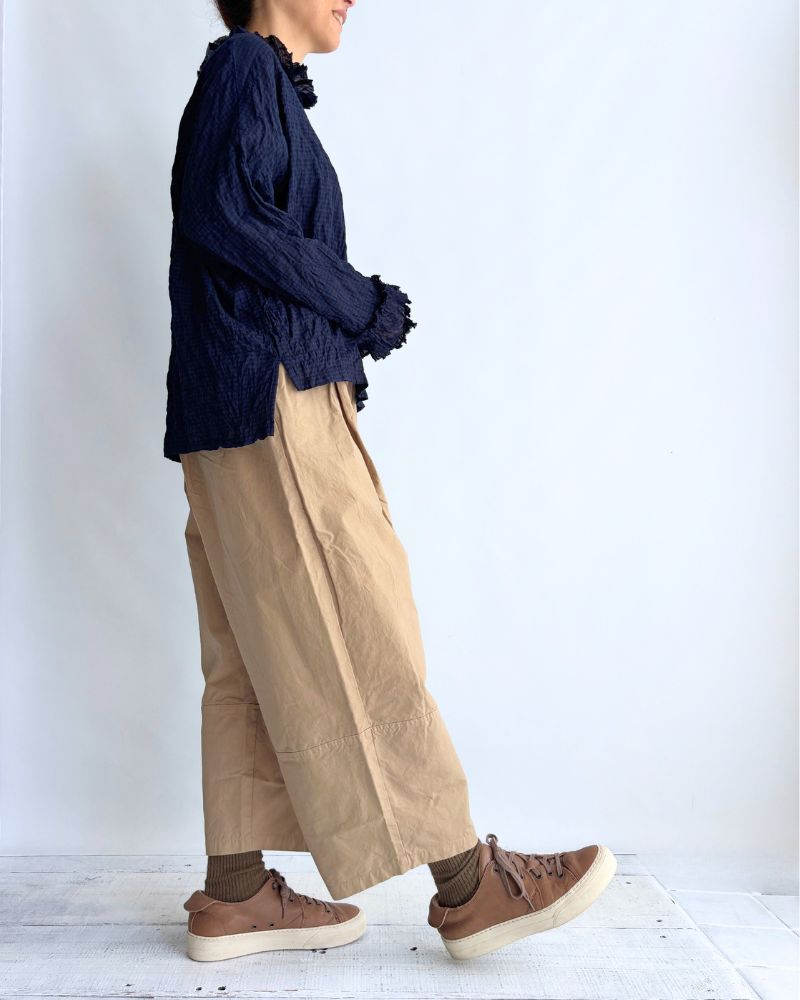 チェックネックフリル ボックスプルオーバー NavyCheck