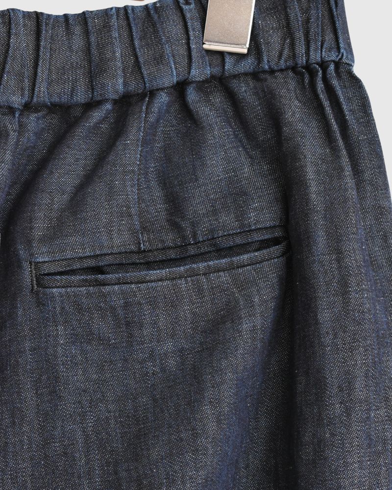 COTTON/LINEN DENIM 2TUCK TAPERED EASY PANTS Navy