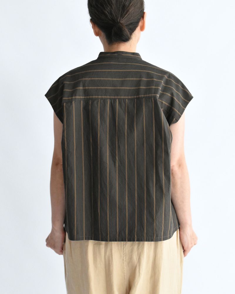 SMILE-W スカーフ付きフレンチスリーブブラウス BrownStripe