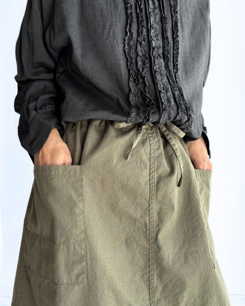 COTTON HERRINGBONE WASH EASY SKIRT KhakiHerringbone