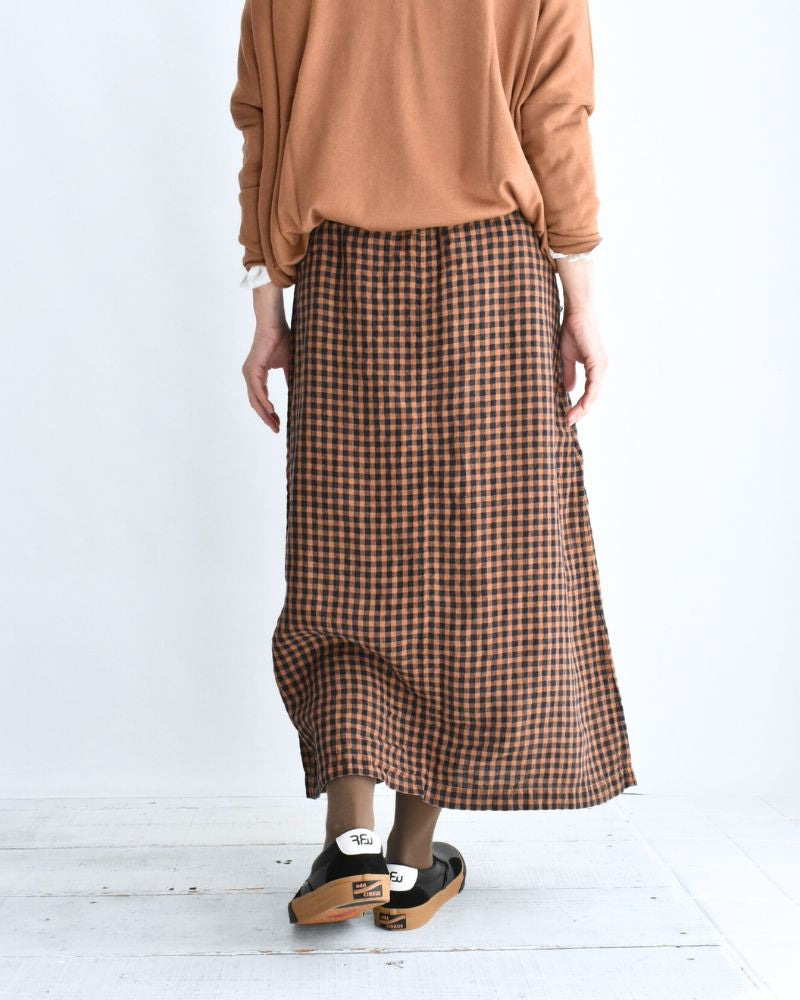 LINEN CHECK OVERDYE EASY SKIRT Cinnamon