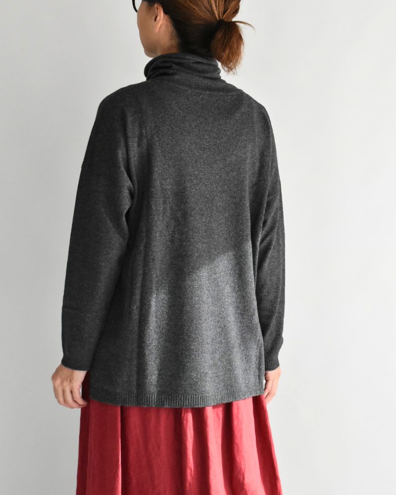 PLAIN STITCH DROP SHOULDER POLO NECK WITH SLIT Charcoal