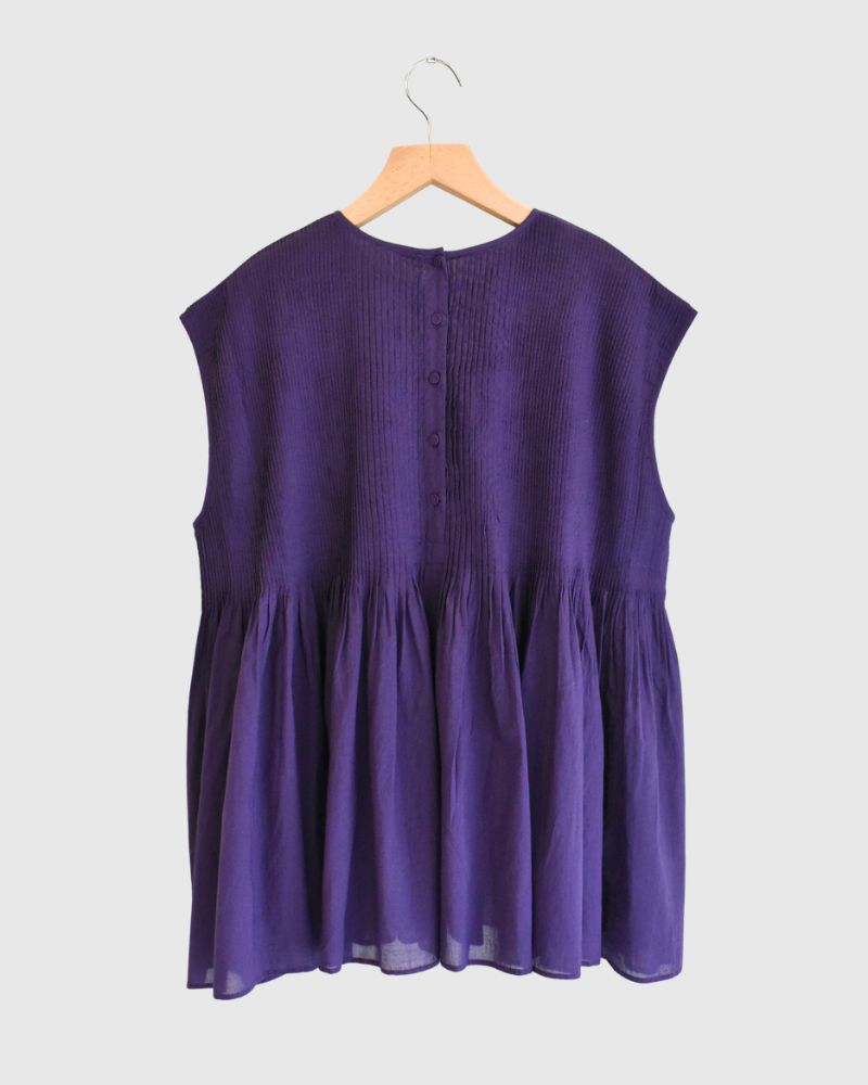 CREW-NECK F/SLEEVE SHIRT WITH MINI PINTUCK Purple