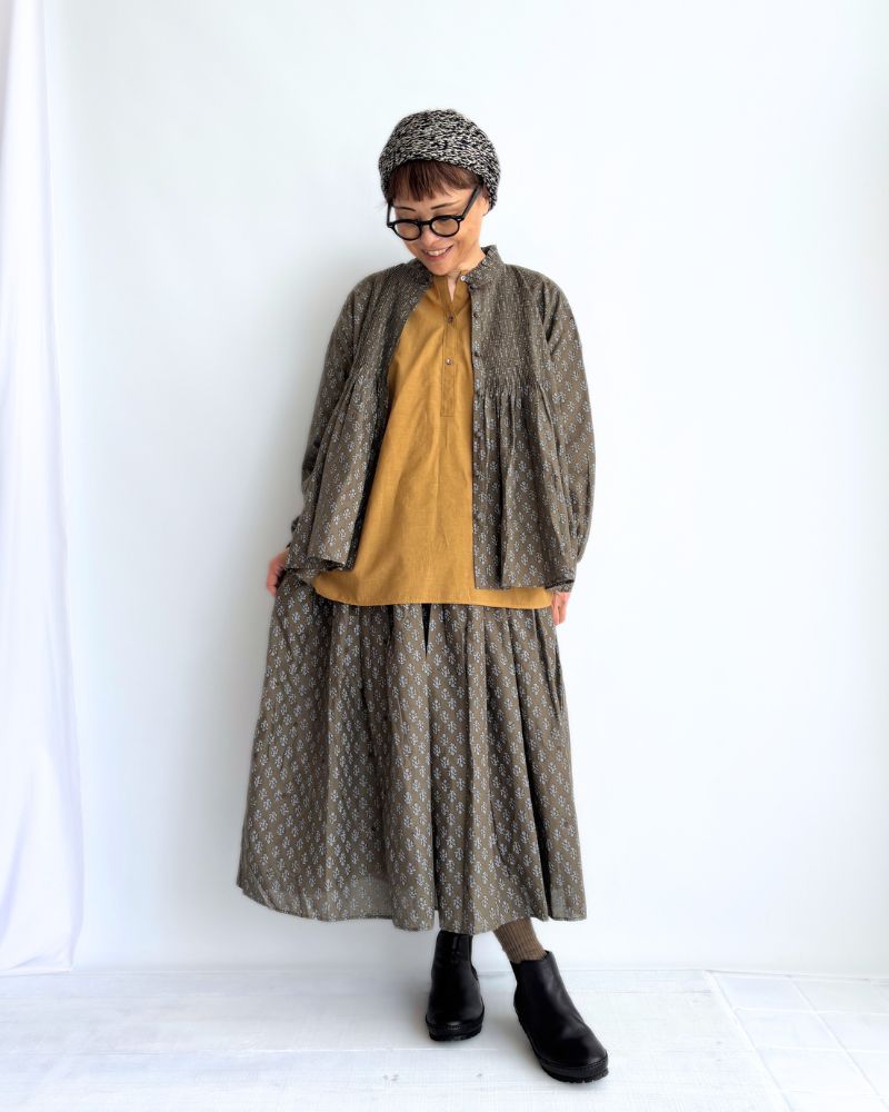 RAJASTAN TUCK GATHERED SKIRT WITH LINING Olive