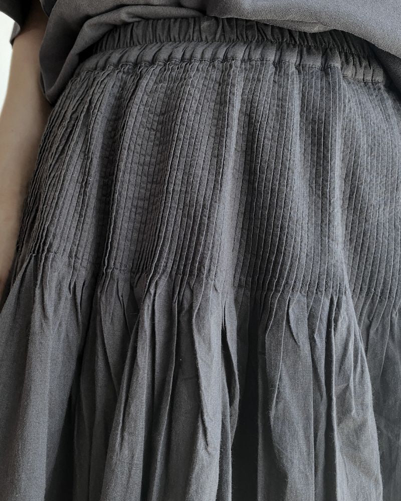 60s ORGANIC CAMBRIC MINI PINTUCK FLARED SKIRT Charcoal Gray