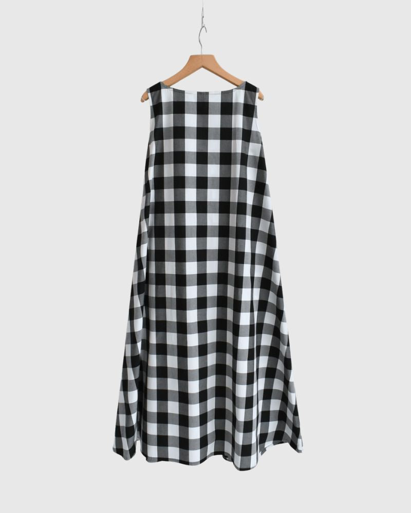 ブロックチェック ノースリーブフレアードレス White/Black