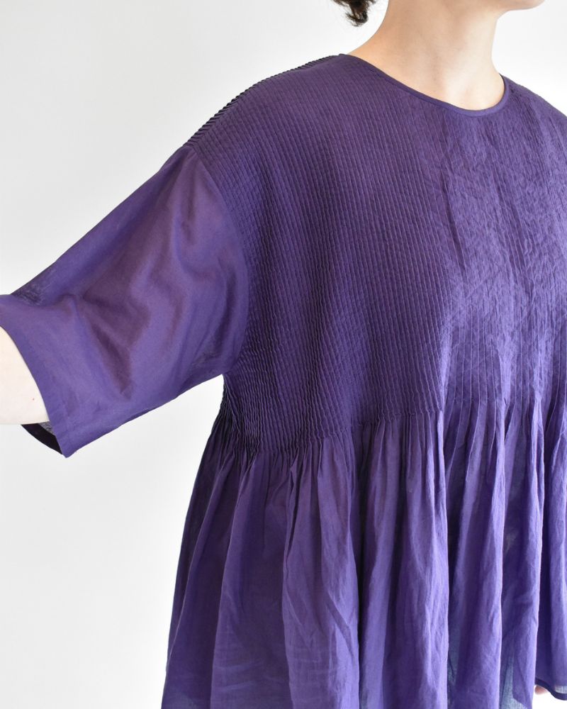 CREW-NECK PULLOVER HALF/SLEEVE SHIRT WITH MINI PINTUCK Purple