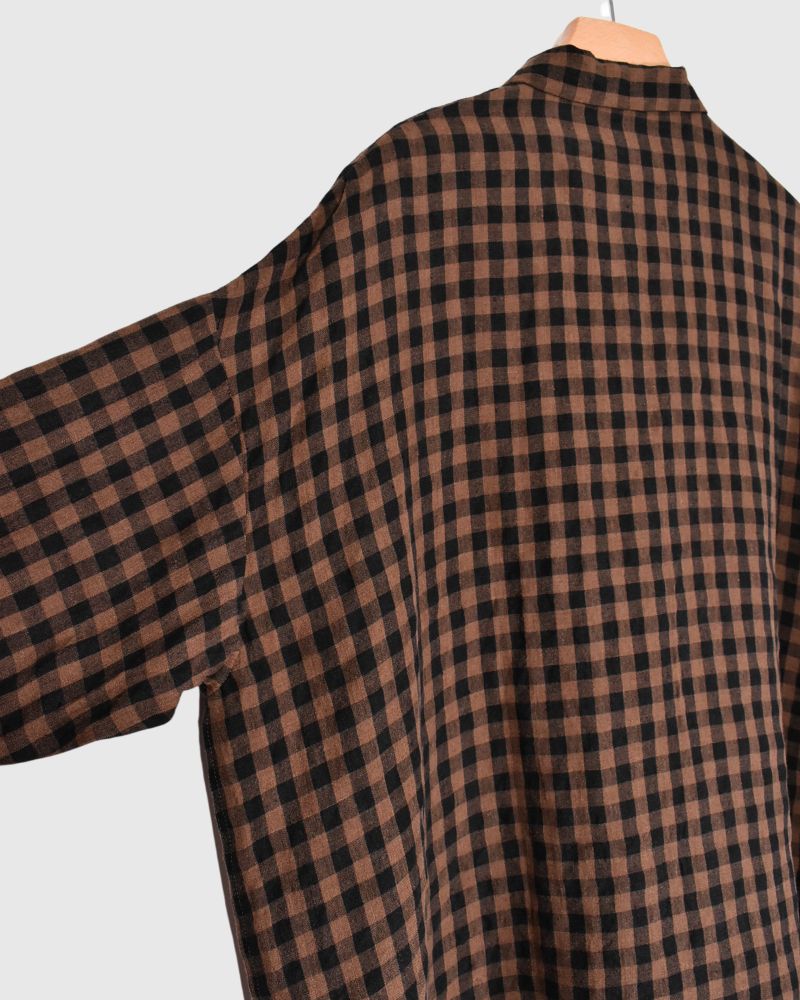 LINEN GINGHAM CHECK SHIRT Brown