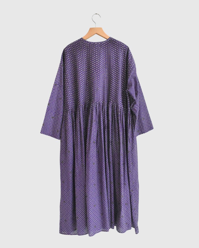 CREW NECK BUTTON SHIRTS DRESS WITH MINI PINTUCK Purple