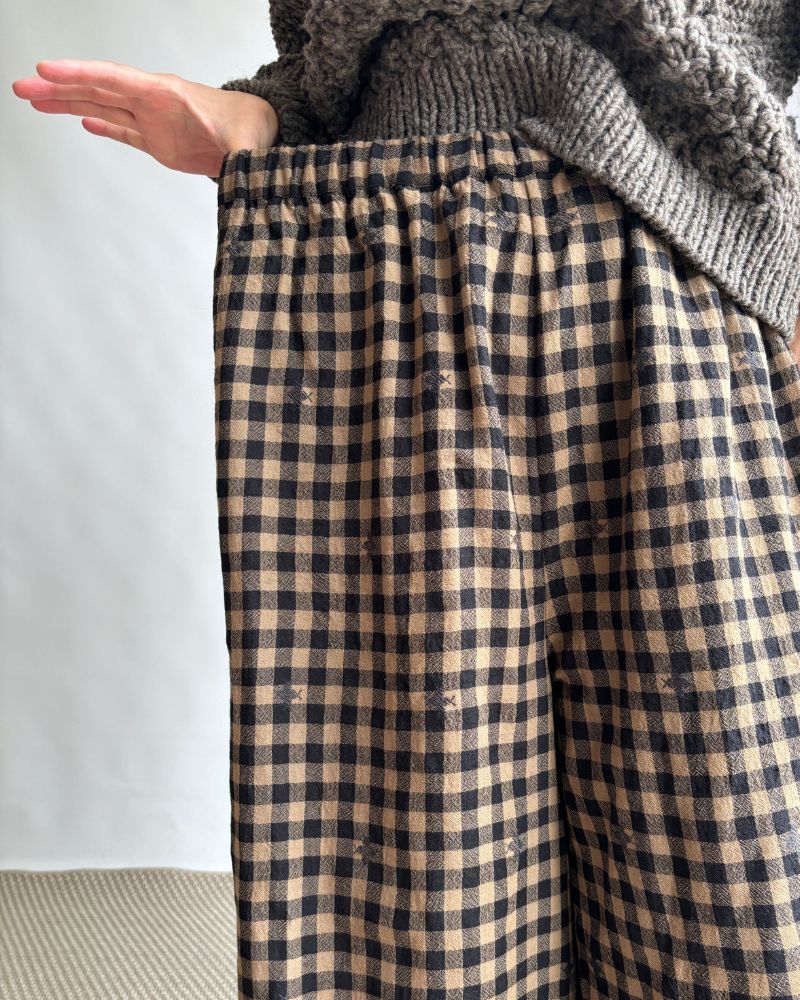 WOOL GINGHAM CHECK WITH JACQUARD EASY PANTS Camel