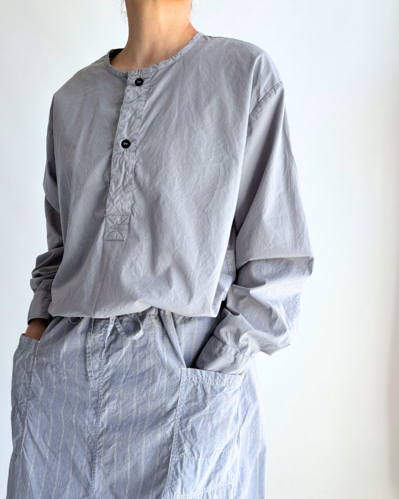 60s COTTON POPLIN OVERDYE HENRY NECK SHIRT Blue