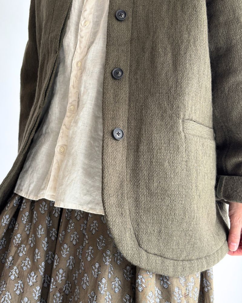 STAND COLLAR FLY FRONT JACKET Olive
