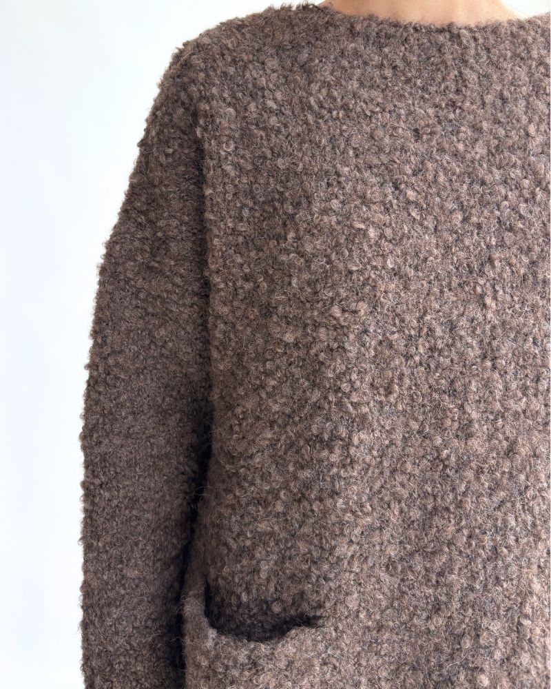 3GG BOUCLE CREW NECK PULLOVER WITH POCKET Brown
