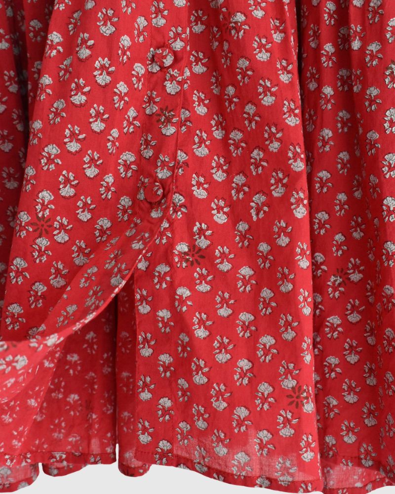 CREW-NECK BUTTON F/SLEEVE SHIRT WITH PINTUCK Red