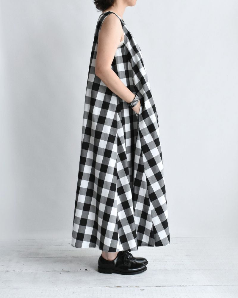 ブロックチェック ノースリーブフレアードレス White/Black