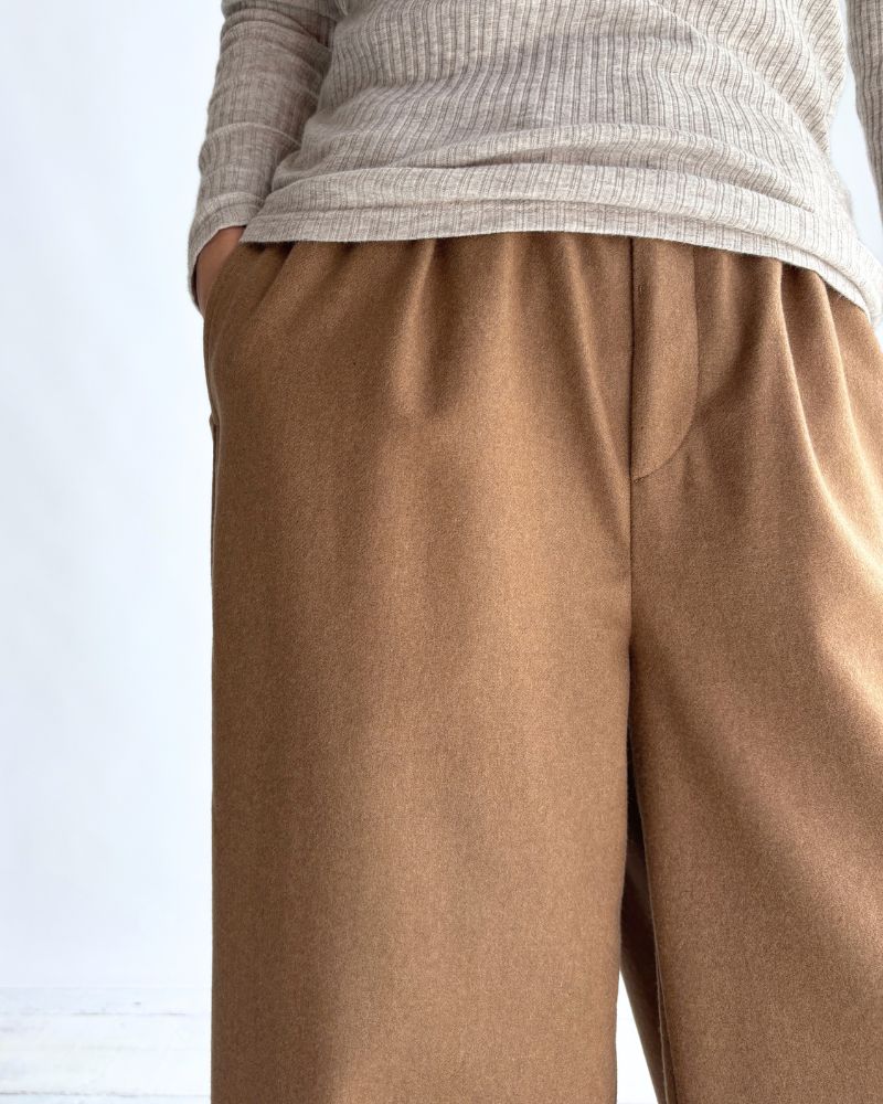 WOOL FLANNEL EASY WIDE PANTS Camel