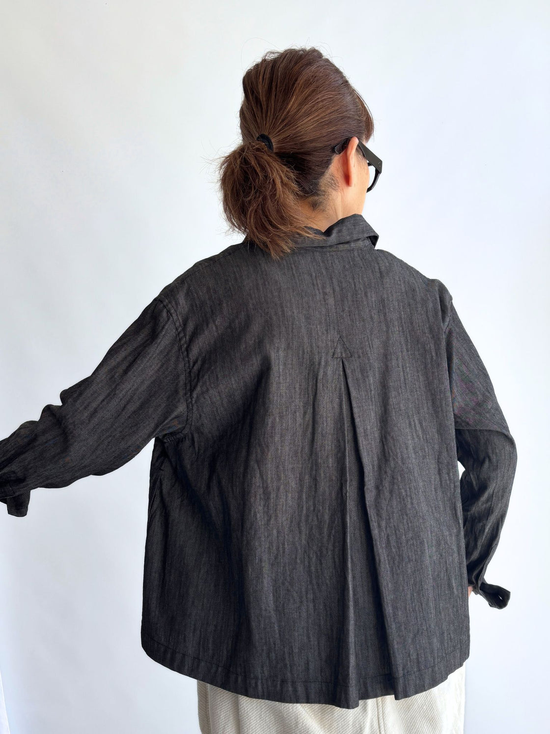 Aラインショートシャツ（DENIM） Black