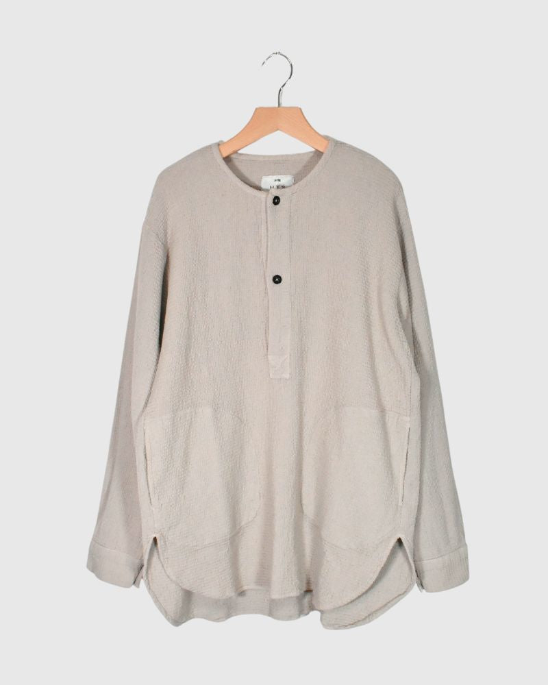 WAFFLE PLAIN OVERDYE HENLY NECK SHIRT MilkyGray