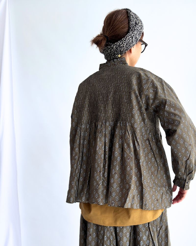 FRILL COLLAR PINTUCK SHIRT Olive