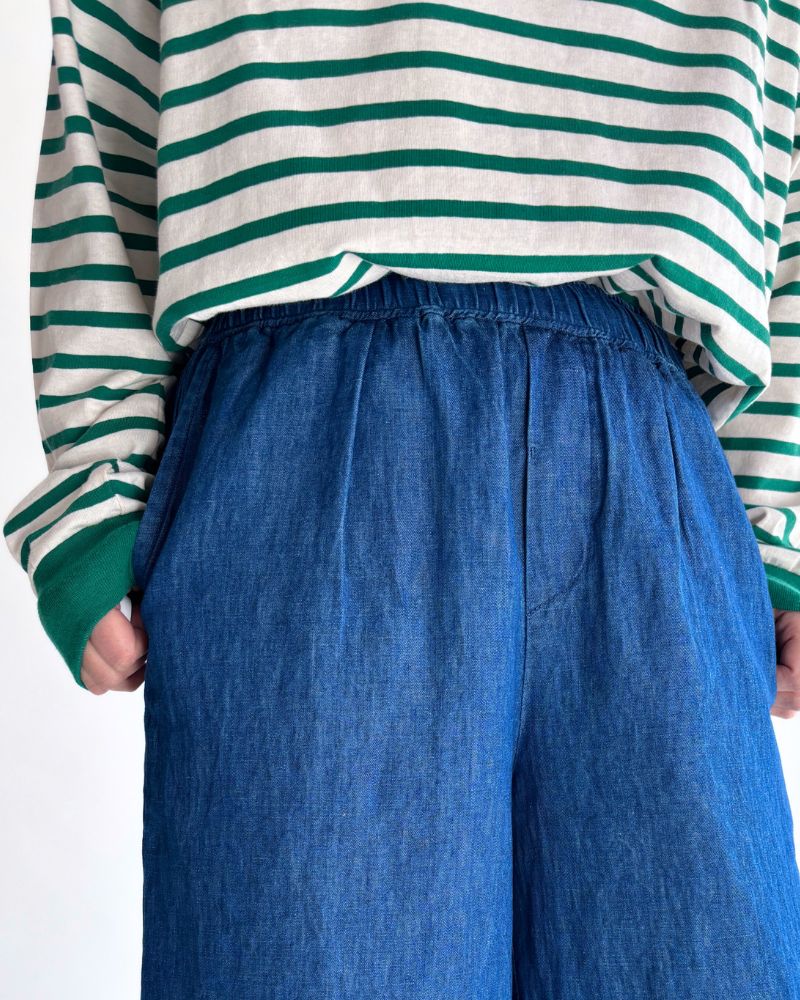 COTTON/LINEN DENIM EASY WIDE PANTS Blue