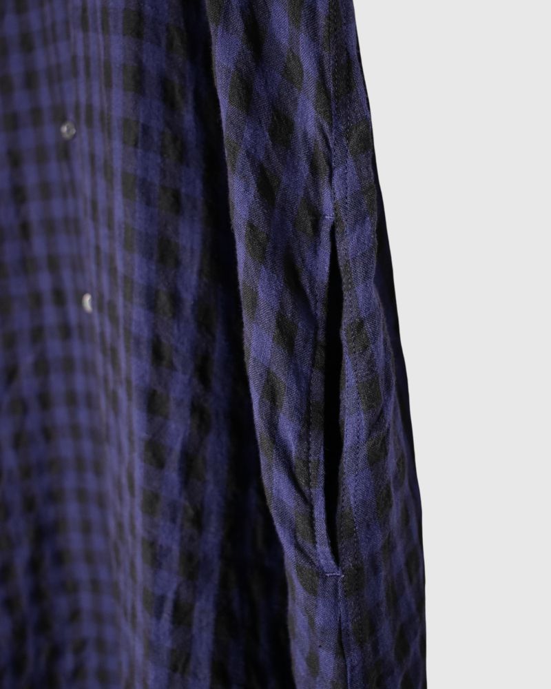 LINEN GINGHAM CHECK DRESS Navy