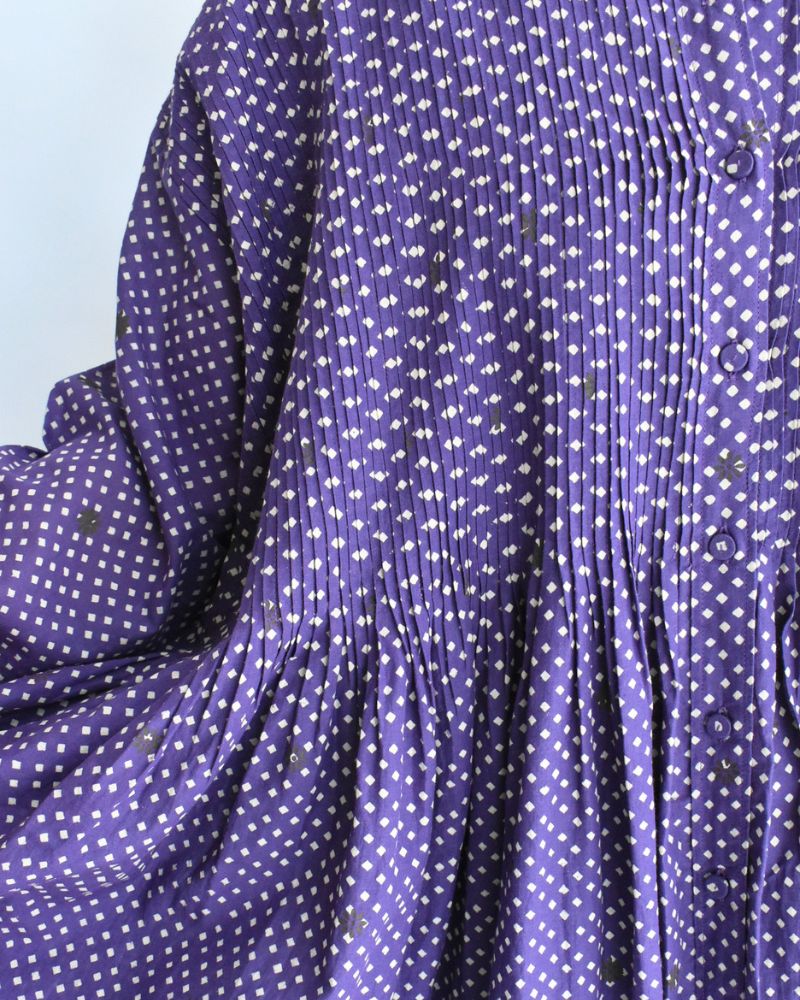CREW NECK BUTTON SHIRTS DRESS WITH MINI PINTUCK Purple