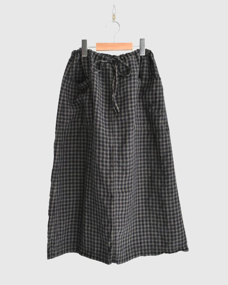 LINEN CHECK OVERDYE EASY SKIRT SmokeGray