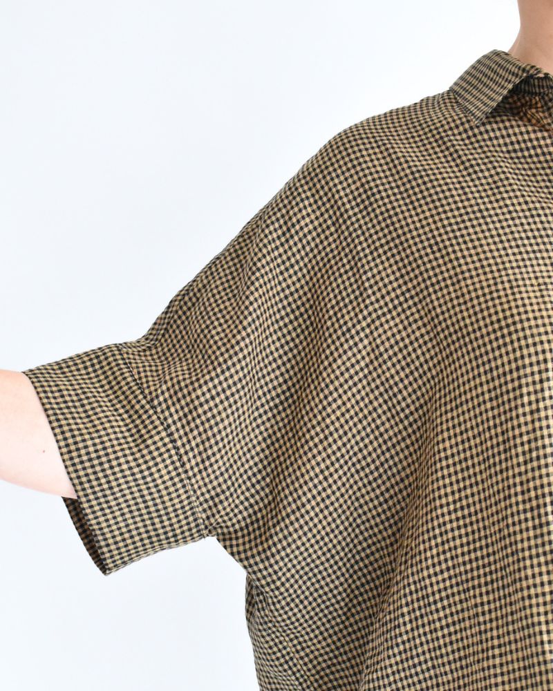 ワイドカフス シャツ Camel/Black