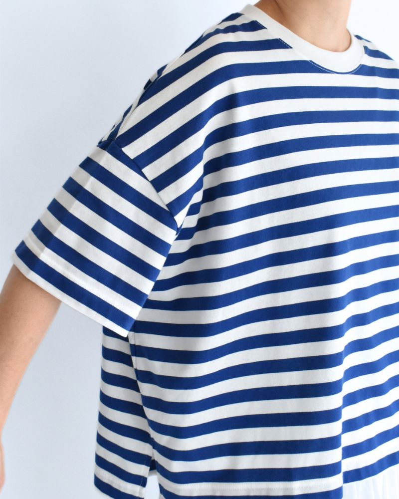 クルーネック スリットTシャツ Blue/White