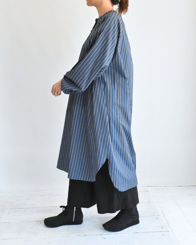 バルーンスリーブ ミディワンピース NavyStripe