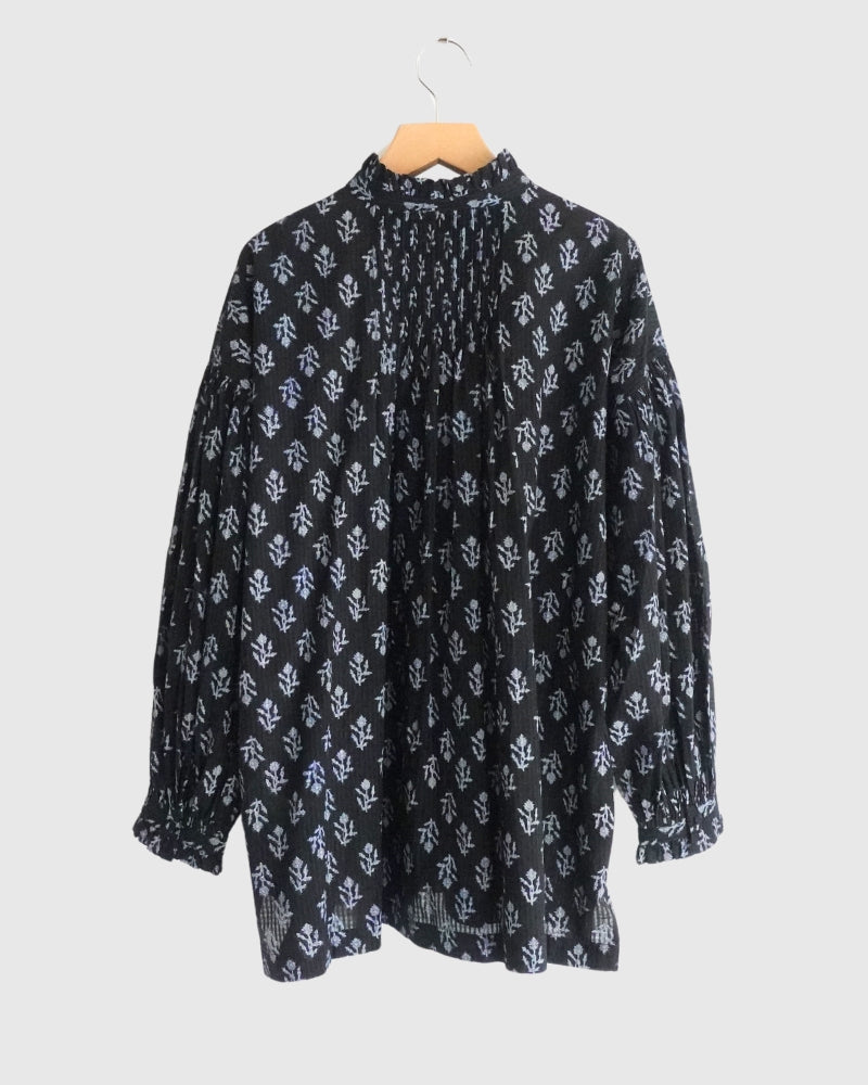 FRILL COLLAR SHIRT WITH MINI PINTUCK Black