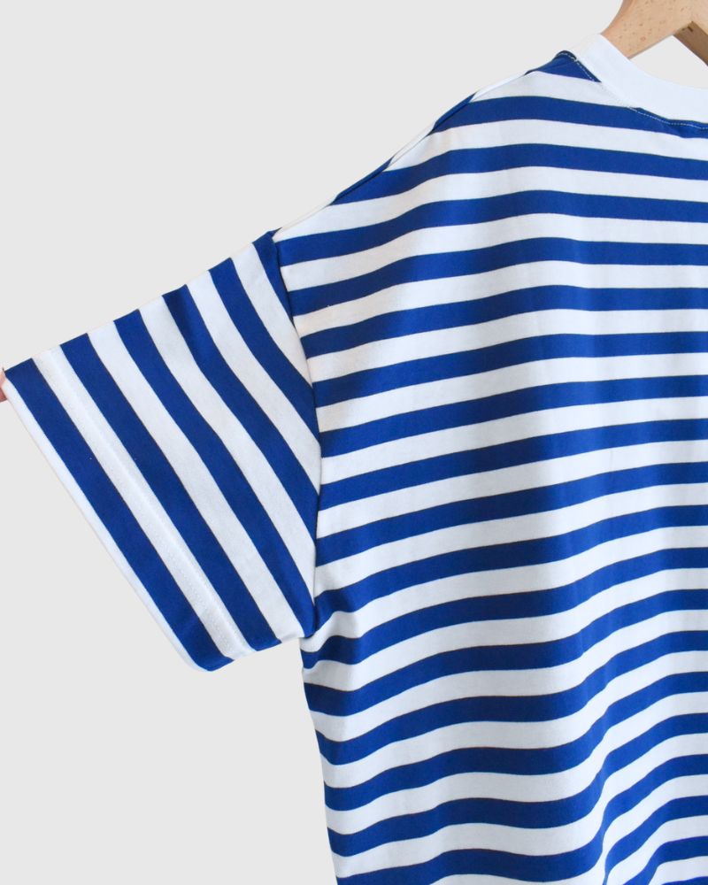 クルーネック スリットTシャツ Blue/White