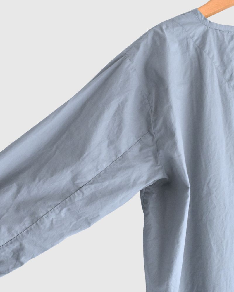 60s COTTON POPLIN OVERDYE HENRY NECK SHIRT Blue