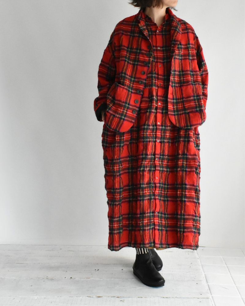 コットンウール タータンチェックドレス Red