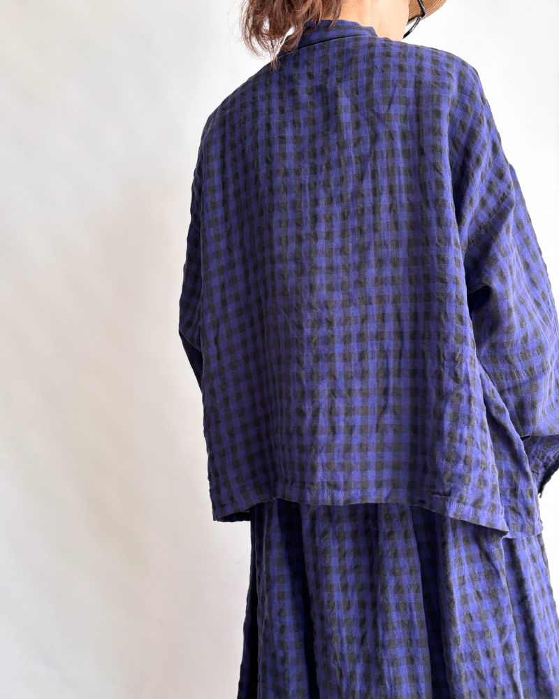 LINEN GINGHAM CHECK SHIRT Navy