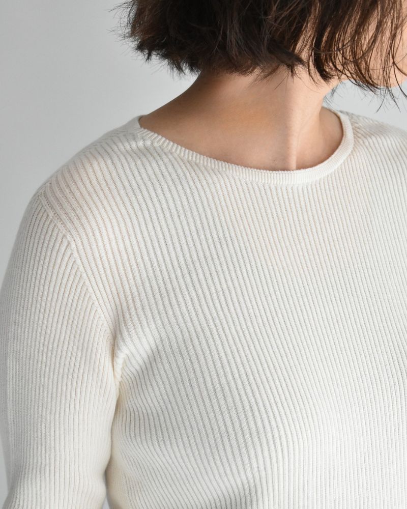 JAPAN WHOLEGARMENT リブニットプルオーバー Ivory