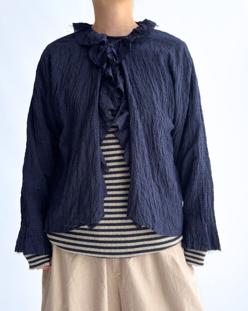 チェックフリルトリムブラウス NavyCheck