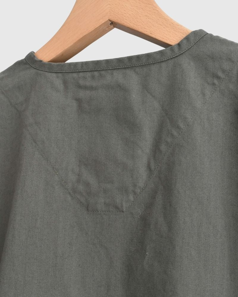COTTON HERRINGBONE WASH HENRY NECK SHIRT KhakiHerringbone